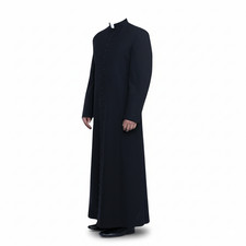 Men’s Black Wool Clergy Cassock Robe Long Button Front Church Priest Coat picture