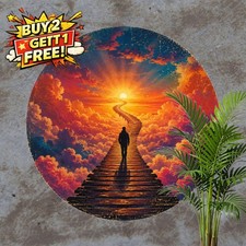 Matte Sunset Silhouette Round Metal Sign Vintage Scenic Wall Decor 8x8 picture