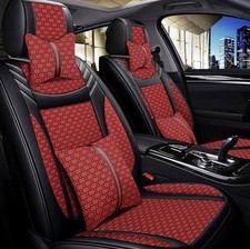 Universal Car Seat Covers 5-Piece Red Monogram Pattern Full Set Front Airbag picture