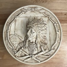 Native American Chief Sleepy Eye Relief Plate Plaque Men’ Bas-relief Wall Decor picture