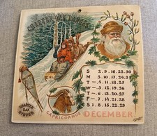 1888 Charter Oak Stoves Christmas Calendar Brown Coat Santa Claus Victorian picture