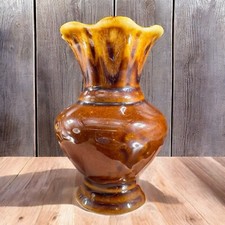 Vintage USA Pottery Bud Vase Vessel Stoneware Ceramic Vase Brown Glazed VTG picture