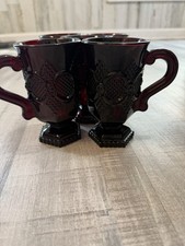 Vintage Avon 1876 Cape Cod Ruby Red Glass Footed Mugs Cups Set of 5 picture