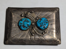 VINTAGE STERLING SILVER NATIVE AMERICAN TURQUOISE NAVAJO ? SIGNED BELT BUCKLE picture