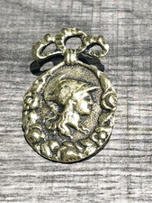 Vintage Italian Brass Brooch Cast Metal Cameo Portrait Pin Made in Italy... picture