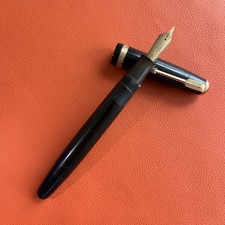 Parker Duofold Fountain Pen 14K Gold Nib Black Button Filler USA Vintage picture