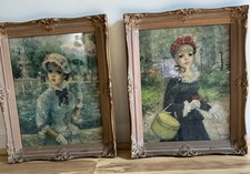 Vintage Huldah Art Prints Pair Victorian Ladies Ornate Gold Frames Mid Century picture