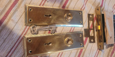 NOS Vintage Skillman Door Mortise brass plates no knobs set w/2 skeleton keys picture