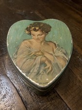 Antique 1920s TINDECO Harrison Fisher Signed Heart-Shaped Hinged Tin Box picture