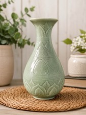 Celadon Green Glazed Ceramic Vase 7.25