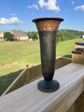 Vintage Hadar Israel Copper Trumpet Vase Mid Century Modern Israeliana Patina picture