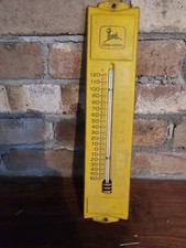 1969 JOHN DEERE METAL THERMOMETER DEALER SIGN FARM SEED FEED PIG COW (WORKS) picture