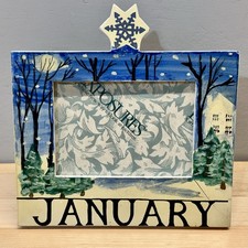 VTG Exposures JANUARY 4x6 Picture Frame Month of Year Hand Painted Snow W/BOX picture
