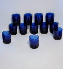 Set of 12 Vintage Avon Royal Sapphire Cobalt Blue Rocks Glasses Tumblers Arcoroc picture