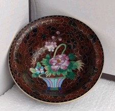 Small Vintage Chinese Cloisonné Enamel Bowl Brown Gold Floral  picture