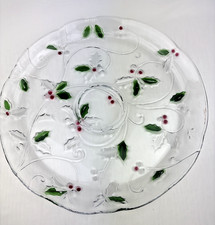 Mikasa Celebrations Merry Holly Round Glass Chips & Dip Platter Discontinued picture