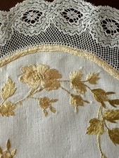 Exquisite Antique Royal Silk Society Hand Emb Roses 9” Doily & w/Lace Trim picture