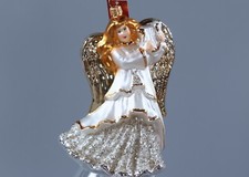 GLASSWARE ART STUDIO SILVER ANGEL WITH SMALL HARP Glass Ornament 7
