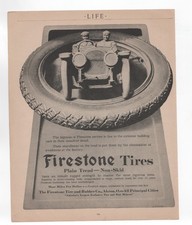 1912 Firestone Tires Ad Pre-WWI Auto Tire Plain Tread Non-Skid Life Magazine picture