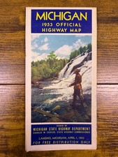 1953 Official Highway Map of Michigan Pamphlet Foldout Map Highway Department picture