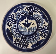 Vintage Uriarte Talavera Puebla Mexico Blue White Bird Plate Hand Painted 9.5