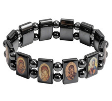 Orthodox Christian Icon Prayer Bracelet -Black Hematite, Stretchy -NEW picture