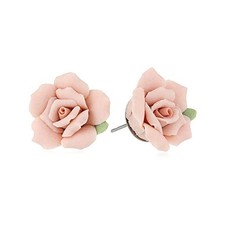 1928 Jewelry Classic Bridal Porcelain Rose Post Button Earrings, 0.63