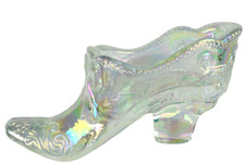 Mosser Opalescent Victorian Art Glass Slipper Crystal Clear Bow & Scroll Pattern picture