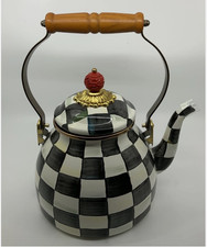 Mackenzie Childs New Courtly Check Black & White 2 Quart Tea Kettle Teapot picture