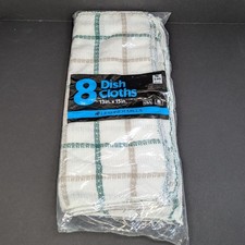 Leshner Mills Dish Cloth Vintage Waffle Weave 8ct Green Tan Cotton USA Sealed picture
