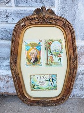 Antique Wood Hexagon Gesso Polychrome USA Eagle Framed Washington Post Cards picture