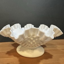 Vintage Fenton Hobnail Milk Glass Compote 10.5