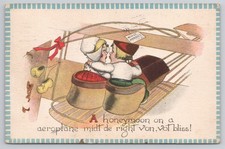 1910s Antique Dutch Honeymoon Biplane Postcard Wooden Shoes Stamp Newburg NH picture