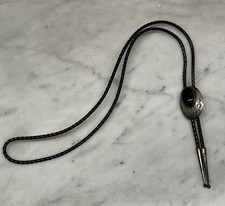Vintage Sterling Silver Bolo Tie Black Onyx Stone Hand Stamped Southwestern picture