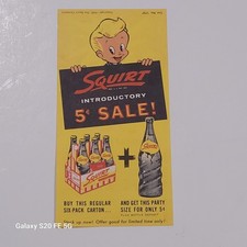 Vintage Squirt Soda Diecut 1959 Bottle Topper Squirt Boy Dbl Sided picture