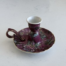Vintage Fendi Candle Holder Porcelain Chambers RARE EUC Purple Floral Victorian picture