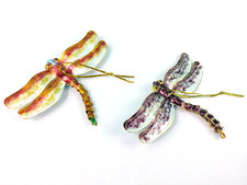 Vintage Dragonfly Cloisonné Ornaments Hand Painted Enamel Articulated Tail picture