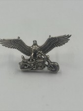 Vintage 1979 American Eagle Motorcycle Necklace 3D Pendant Harley Davidson Style picture