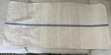 Antique European Grain Sack 3 Blue Stripes Rustic Fabric Linen & Cotton Homespun picture