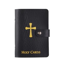 Holy Card holder Folder Black Gold 20 Plastic Sleeves snap close free holy card picture
