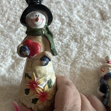 2pc Painted Resin Snowman Christmas Figurines, Crackle Finish, 3D Effect picture