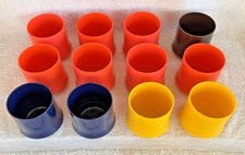 Vintage MCM Stackable Plastic Cups /Glasses Minimalist Orange /Blue/Yellow/Brown picture