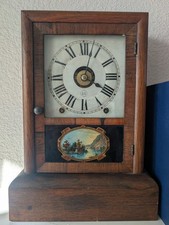 Antique Seth Thomas Rosewood Cottage Clock 8 Day Running Reverse Painted Tablet picture