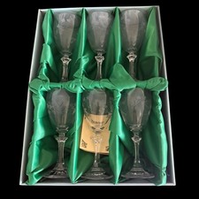 6 VTG Duiske Irish hand-cut crystal Goblets With Original Green Lined Box picture
