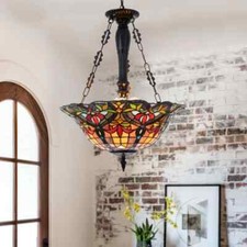 3-Light Tiffany Geometric Chandelier Semi Flush Mount Stained Glass Pendant Lamp picture