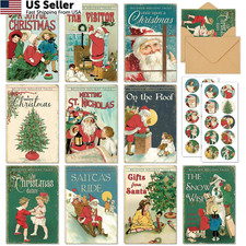AnyDesign 40 Pack Vintage Christmas Cards Santa 4 x 6 inches, red, green picture