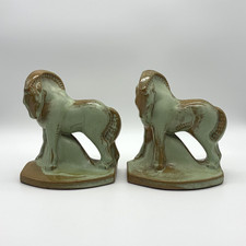 Vintage Frankoma Pottery Horse Bookends Pair Green Mid Century Modern picture