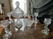 Vintage Hofbauer Byrdes Crystal Lot Candy Dish Candlesticks Bird Basket Germany picture