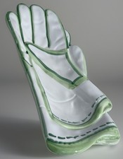 Vintage Zanolli Italy Ceramic Gardening Glove Tray Hand Painted Green Trim Dish picture
