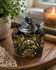 Vintage Nesor Marked Genuine Hand Cut Crystal Gray Cube Table Lighter Heavy MCM picture